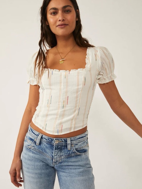 Free People Tops - Free People “Seratonin” Corset Top Cotton Peasant Cop Puff Sleeve Top